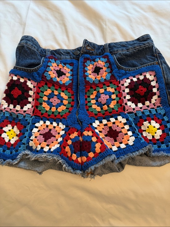 FARM Rio Pants - FARM Rio Blue Multi Crochet High Waist Women’s Shorts
